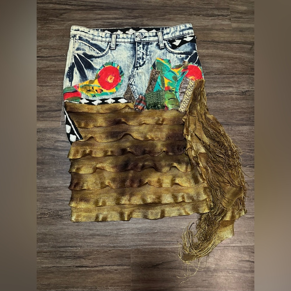 AMAZING One of a Kind Upcycled/Reworked Bebe Skirt. Size 32.